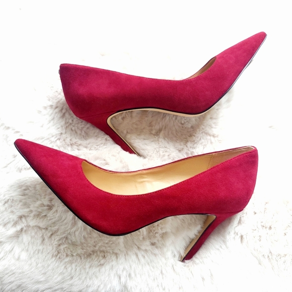 Sam Edelman Hazel Deep Red Magenta Suede Leather Pumps - Picture 10 of 14